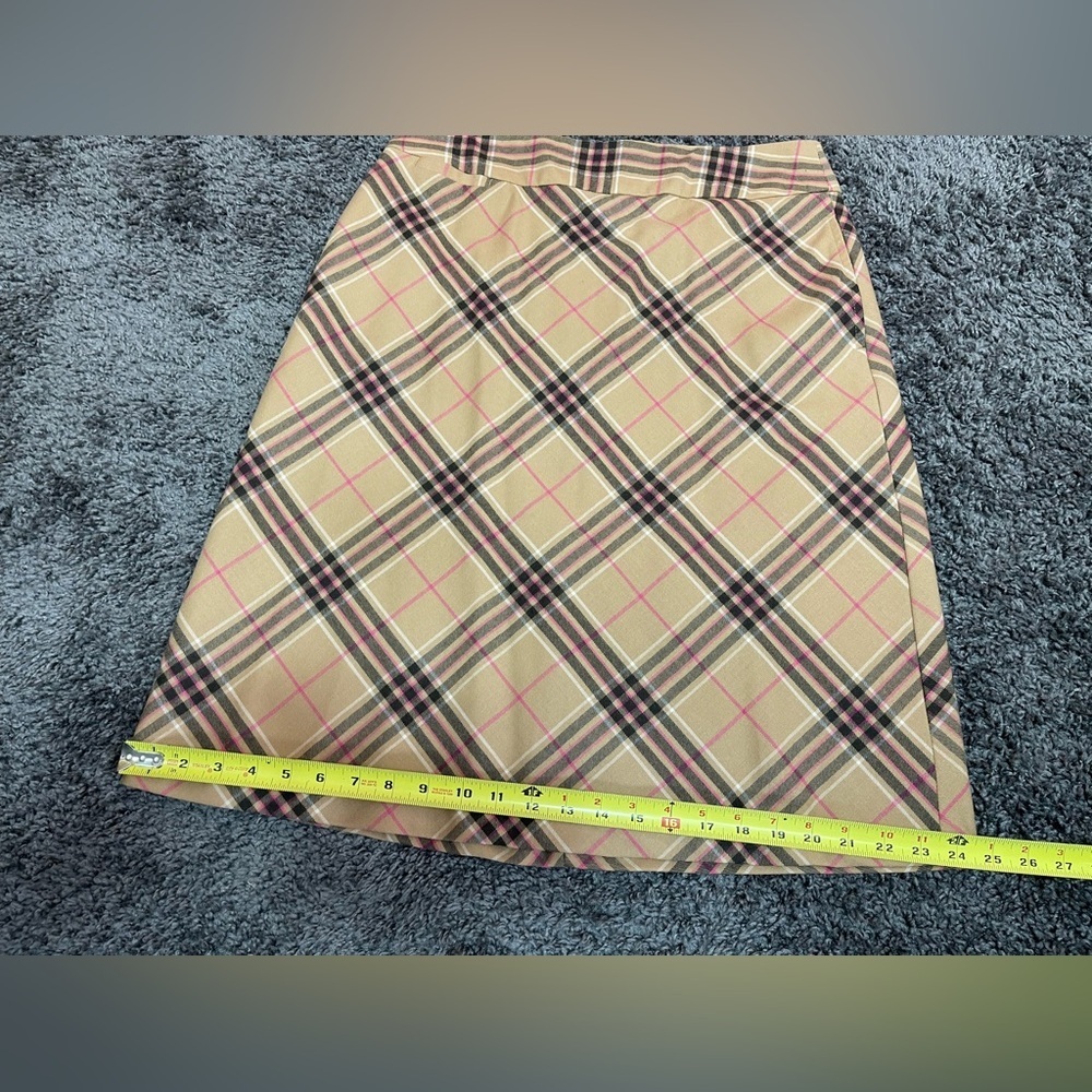 Lands’ End Tan black pink plaid wool blend knee length A-line skirt size 10 - Picture 15 of 16
